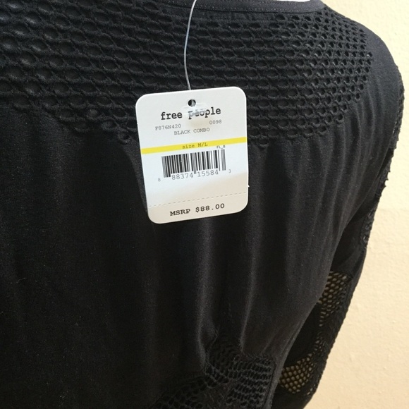 Free People Placed Cutwork Slip Black 3/4 Sleeve Bodycon Dress - Picture 8 of 9